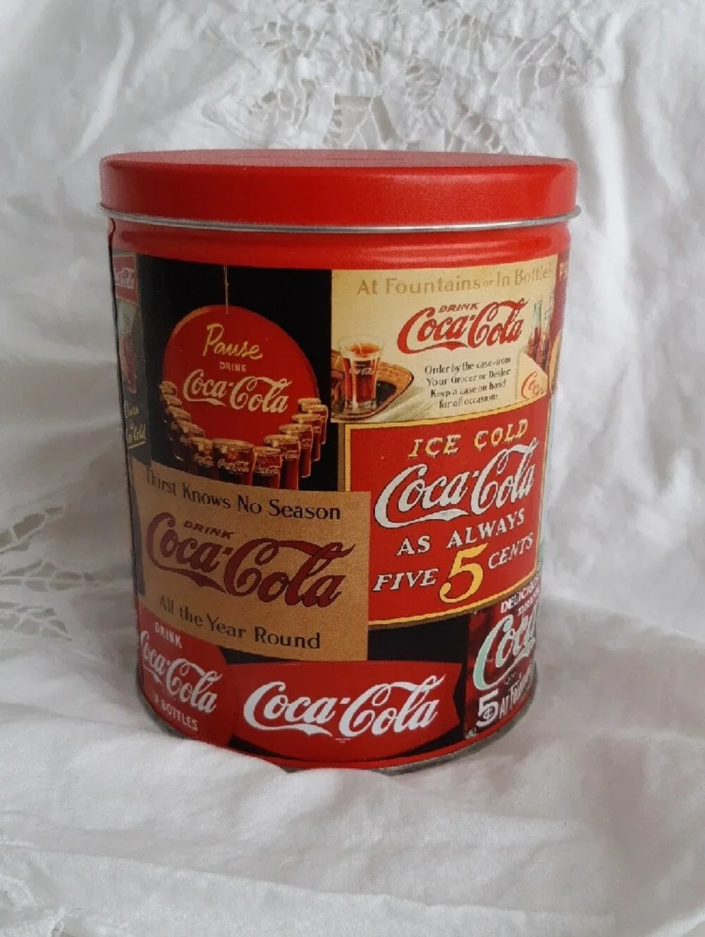 Coca-Cola Vintage Logo Red and Cream Tin Canister - Picture 3 of 5
